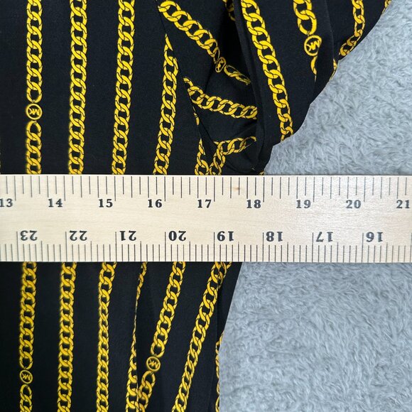 Michael Kors Women Half Zip Tunic Blouse Black/Yellow Chain Print Size S - Picture 10 of 13